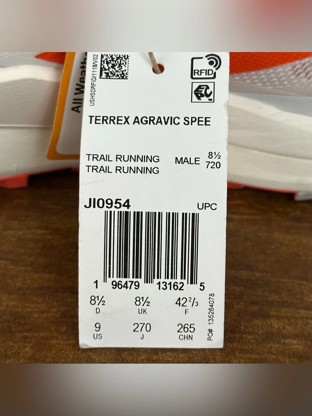 adidas TERREX Agravic Speed Men’s Trail Running Low Size 9 White/Orange JI0954